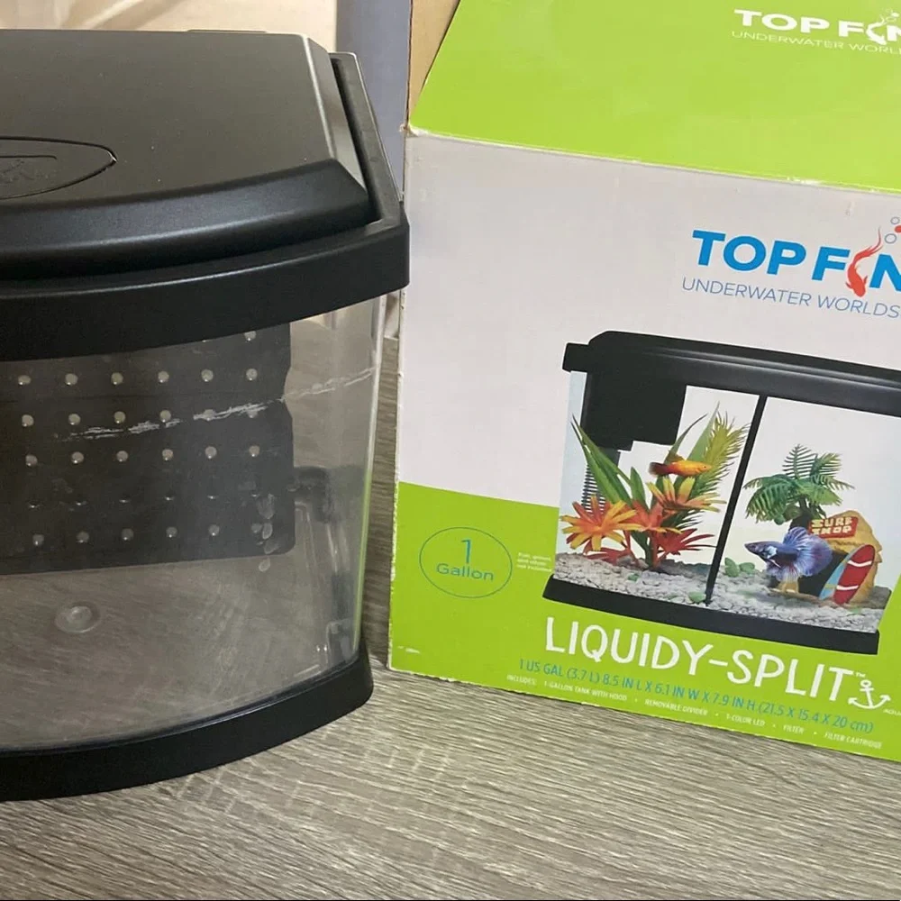 Top Fin® Split Bowfront Aquarium - 1 gallon. Accessories include